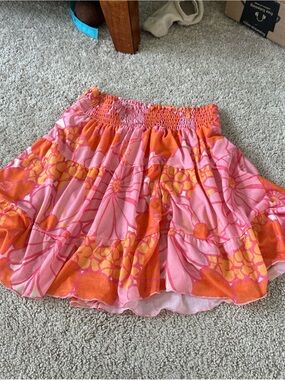 Show Me Your MuMu Pink & Orange Floral Tiered Mini Skirt